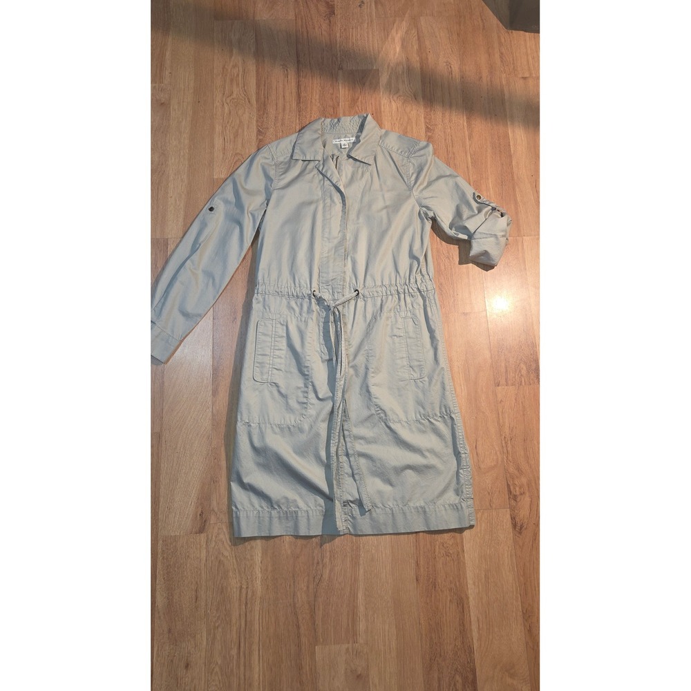 Banana Republic Khaki Cotton Zip Front Utility Shirt Dress Roll Tab Sleeve Sz 2